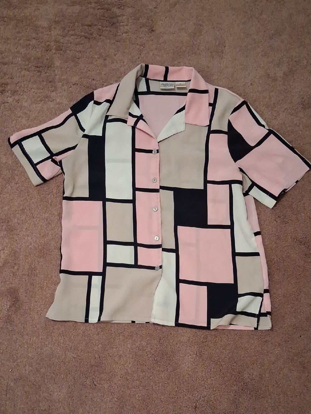 Allison Daley Pink Black Cream Geometric Button-Up Shirt
